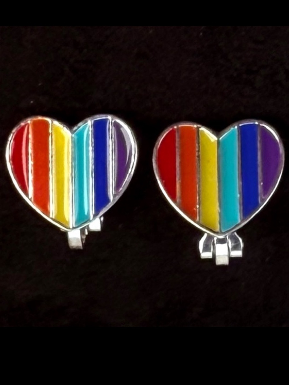 Beautiful heart shape, rainbow striped pride clip on earrings